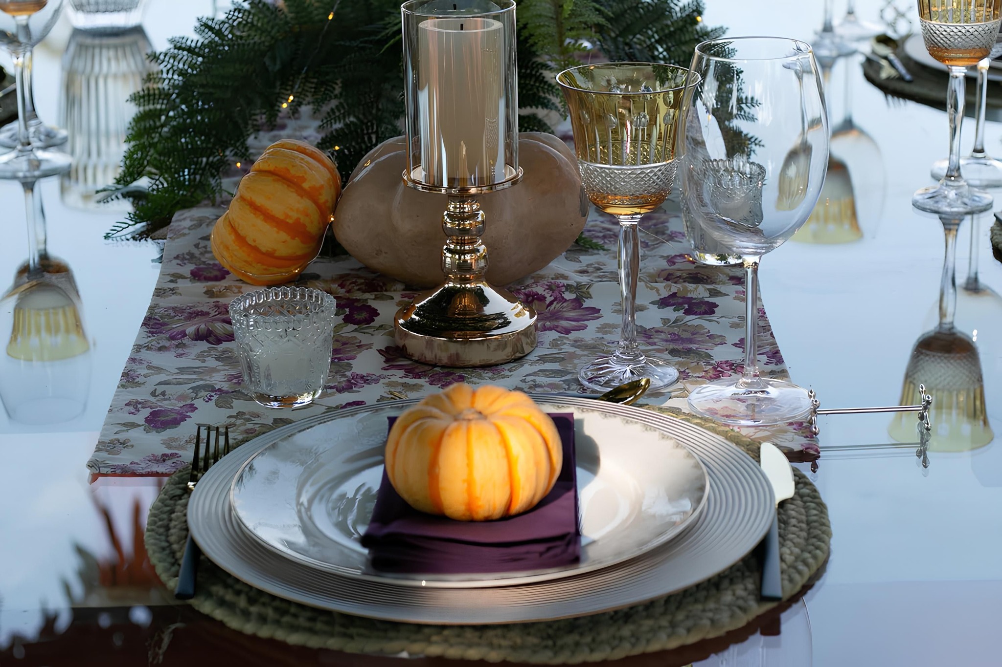 Elegant seasonal table setting by Fussy Caterer Creations, NJ.